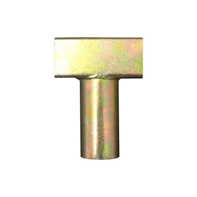 Gold-colored T-joint designed for 15-foot round trampolines. 
