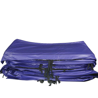 This blue polyvinyl chloride spring pad is designed for 10-foot round kids trampolines.