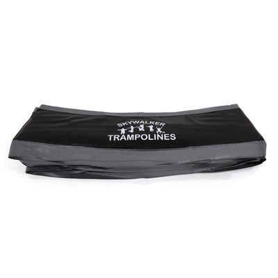 Black and gray trampoline spring pad with white Skywalker Trampolines logo on top. 