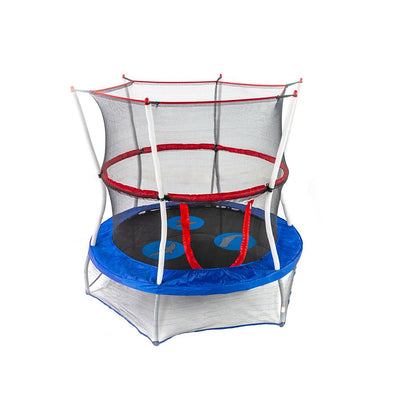 Red, white, and blue 60-inch mini trampoline with sea animal design on jump mat.