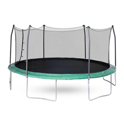 17-foot oval trampoline with green spring pad.